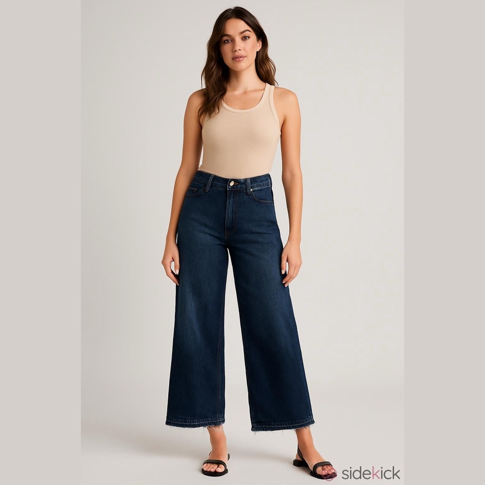 Sincerely Jules Wide Leg Ankle Jeans NWT Sz 26 Cropped Denim High Rise